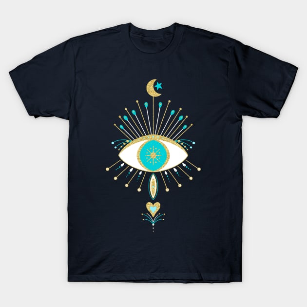 Turquoise and gold mystic eye T-Shirt by Home Cyn Home 